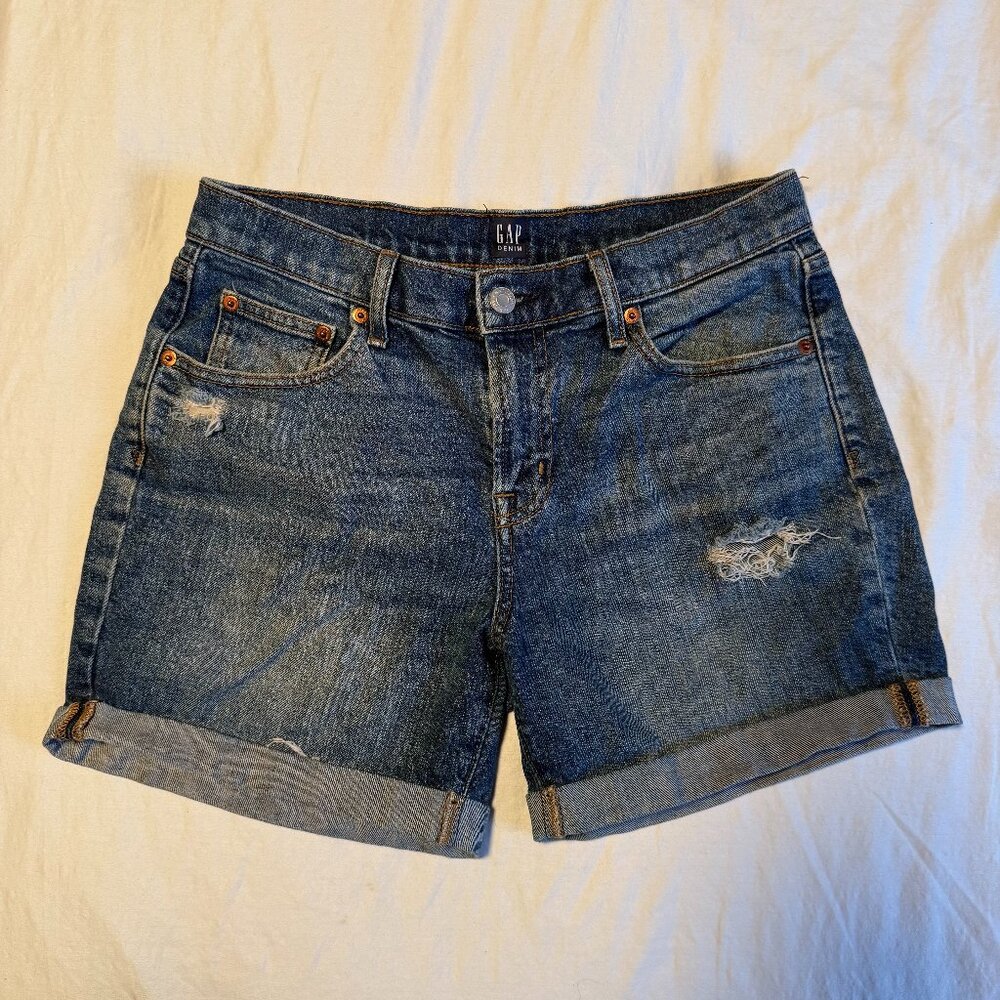 Y2K Casual Dark Wash GAP Denim Distressed Shorts Size 27